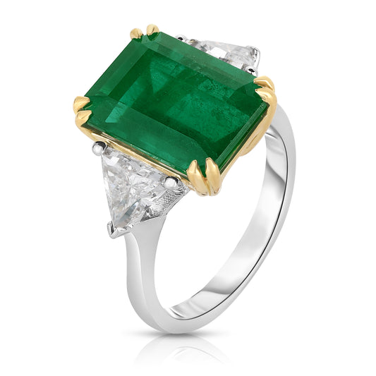 18K White & Yellow Gold Emerald and Diamond Ring