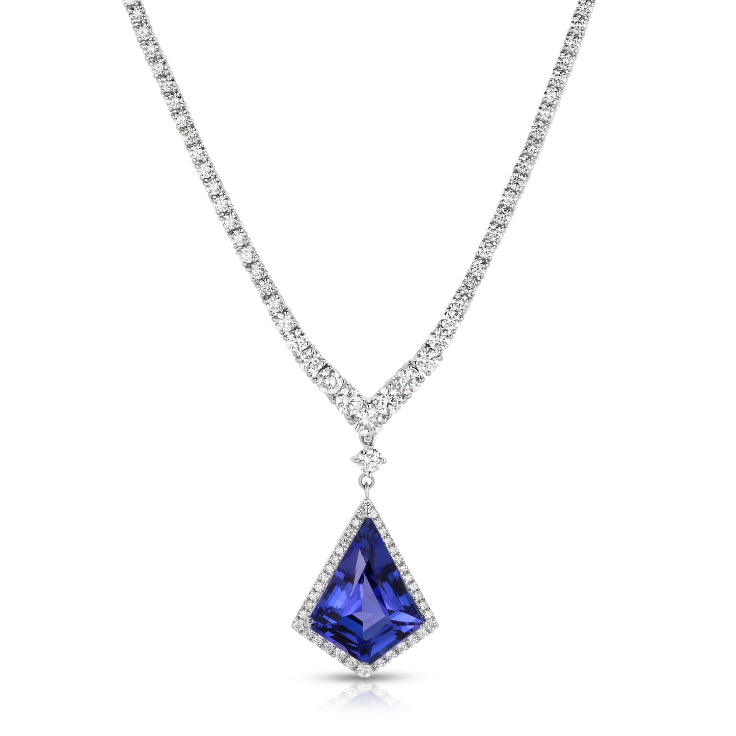 14K White Gold Diamonds and Tanzanite Necklace