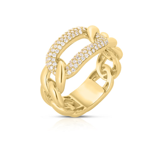 14K Yellow Gold Cuban Link Diamond Ring